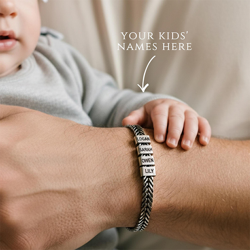 Personalized Mens Bracelet for Dad Stainless Steel Bracelet with Kids Names Family Name Bracelet Custom Daddy Bracelet Gift