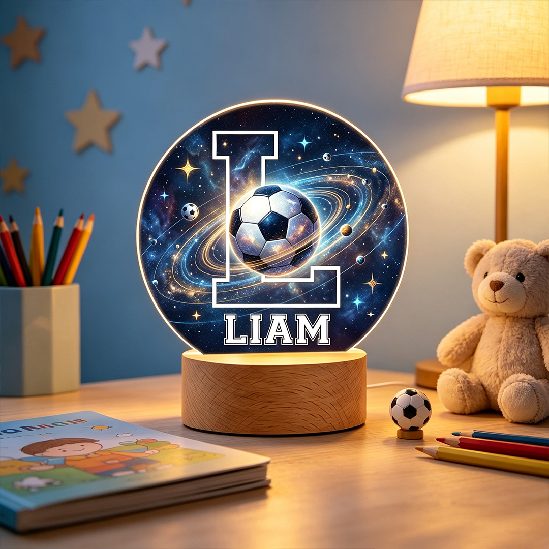 Personalized Soccer Themed Starry Sky Night Light USB LED Table Lamp Custom Name Children's Gift Bedroom Bedside Lamp Decoration