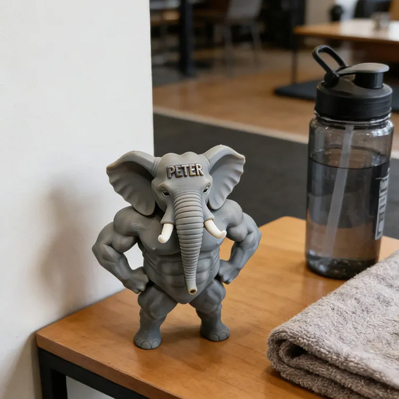 Personalized 3D Printed Hench Elephant Muscular Gym Gift Desk Mascot Weightlifter Strength Trainer Desk Decor Gift for Friends Gym Rat Gym Lovers