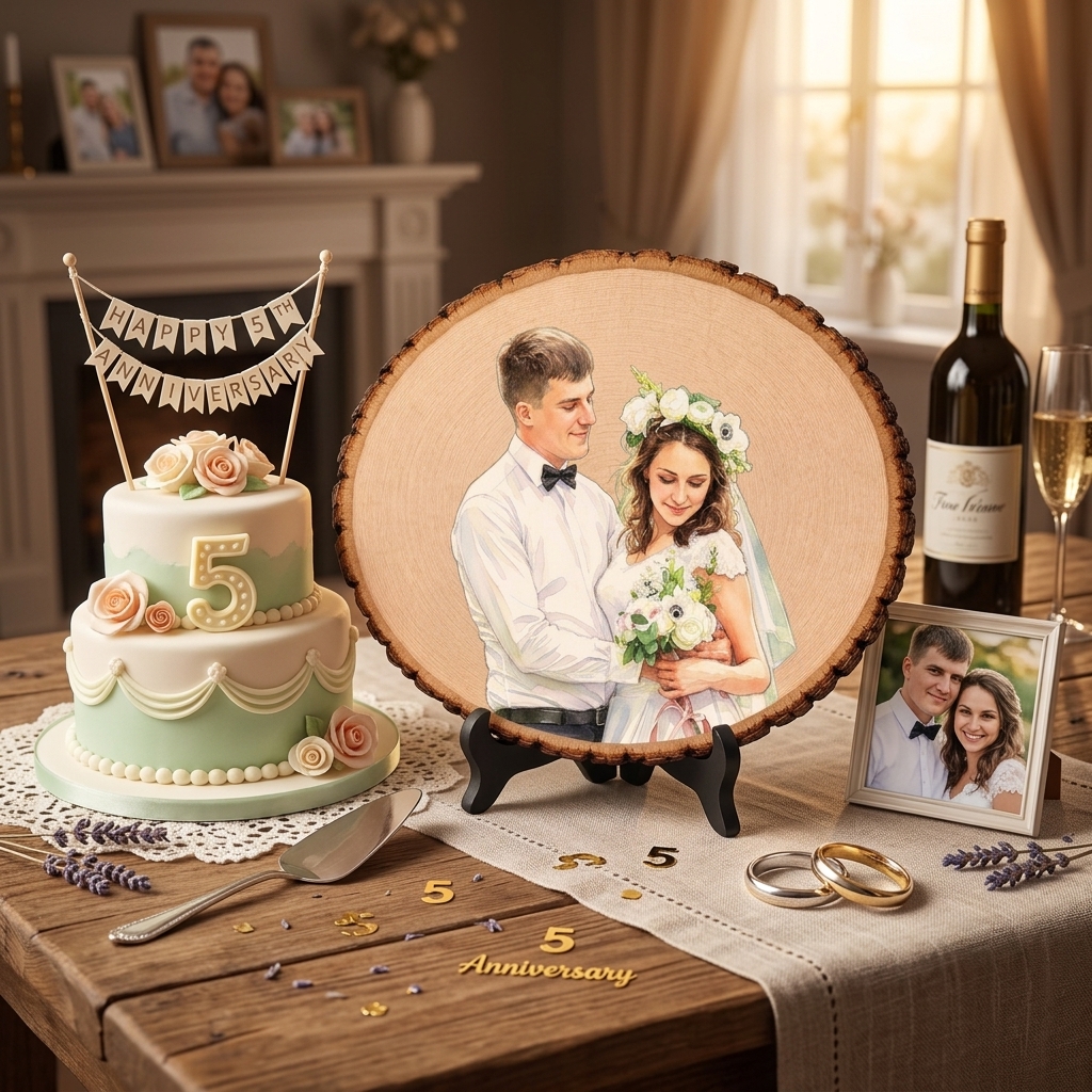 Personalized Photo Engraving Basswood Keepsake Custom Watercolor Photo Art on Wood Slice Engraved Log Slice Gift for Couple Photo Gift for Her Him