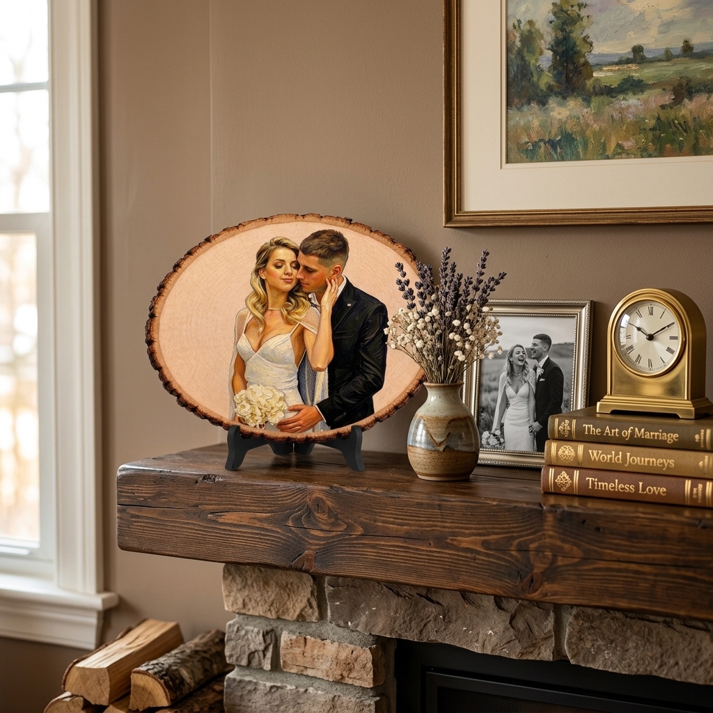 Personalized Painting Photo Engraving Basswood Keepsake Custom Photo Art on Wood Slice Engraved Log Slice Gift for Couple Photo Gift for Her Him