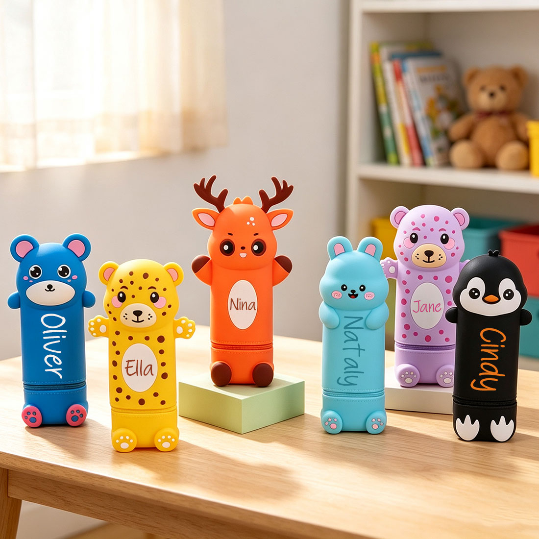 Personalized Silicone Pen Holder with Animal Cartoon Design Suitable for Students Can Stand Upright Large Capacity Stationery Storage