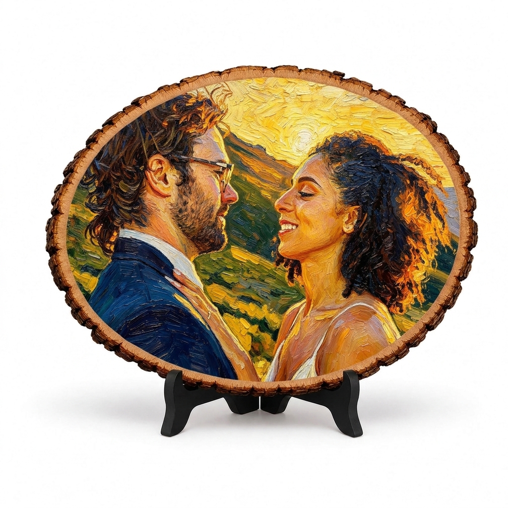 Personalized Painting Photo Engraving Basswood Keepsake Custom Photo Art on Wood Slice Engraved Log Slice Gift for Couple Photo Gift for Her Him