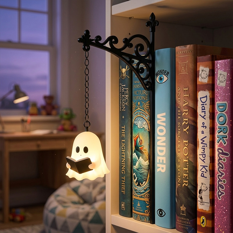 Ghost Lantern Bookend Themed Halloween Spooky Shelf Decor Design Custom Name Metal Luminous Library Accent