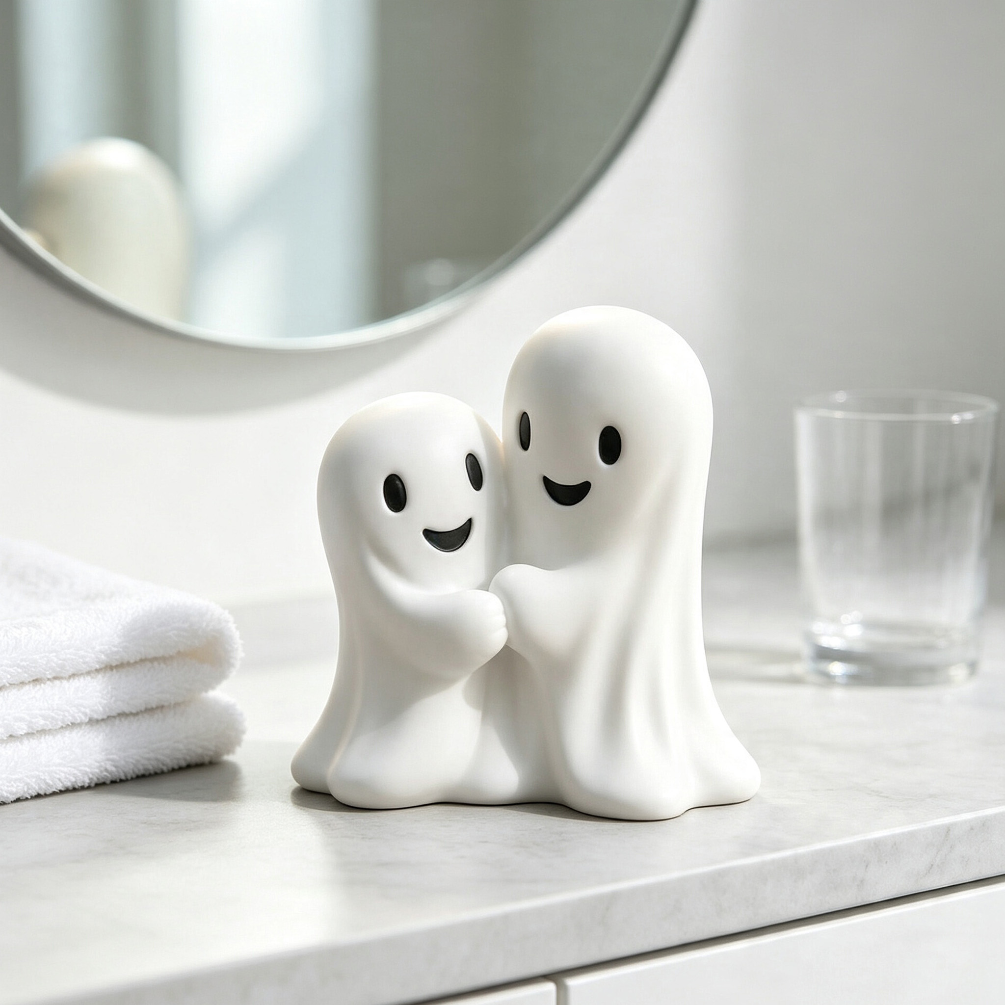 Personalized 3D Printed Ghost Hug Figurine Cute Ghost Couple Statue Kawaii Desk Decor Romantic Shelf Ornament Halloween Decor Gift for Couples