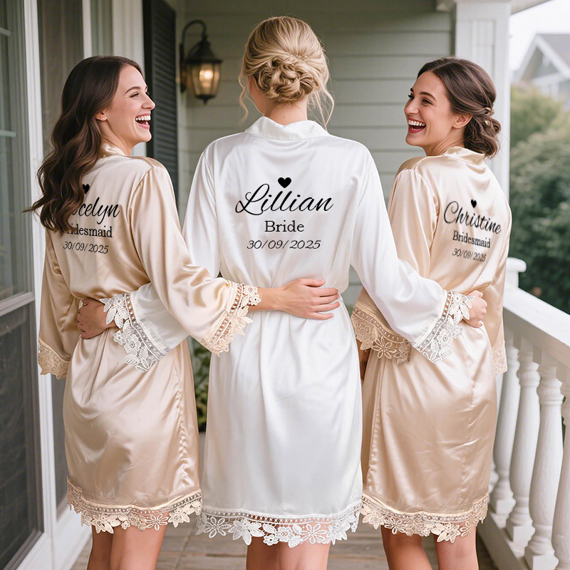 Personalized Bride Heart Robes Bridesmaid Robes Wedding Dressing Gown Bachelorette Party Robes
