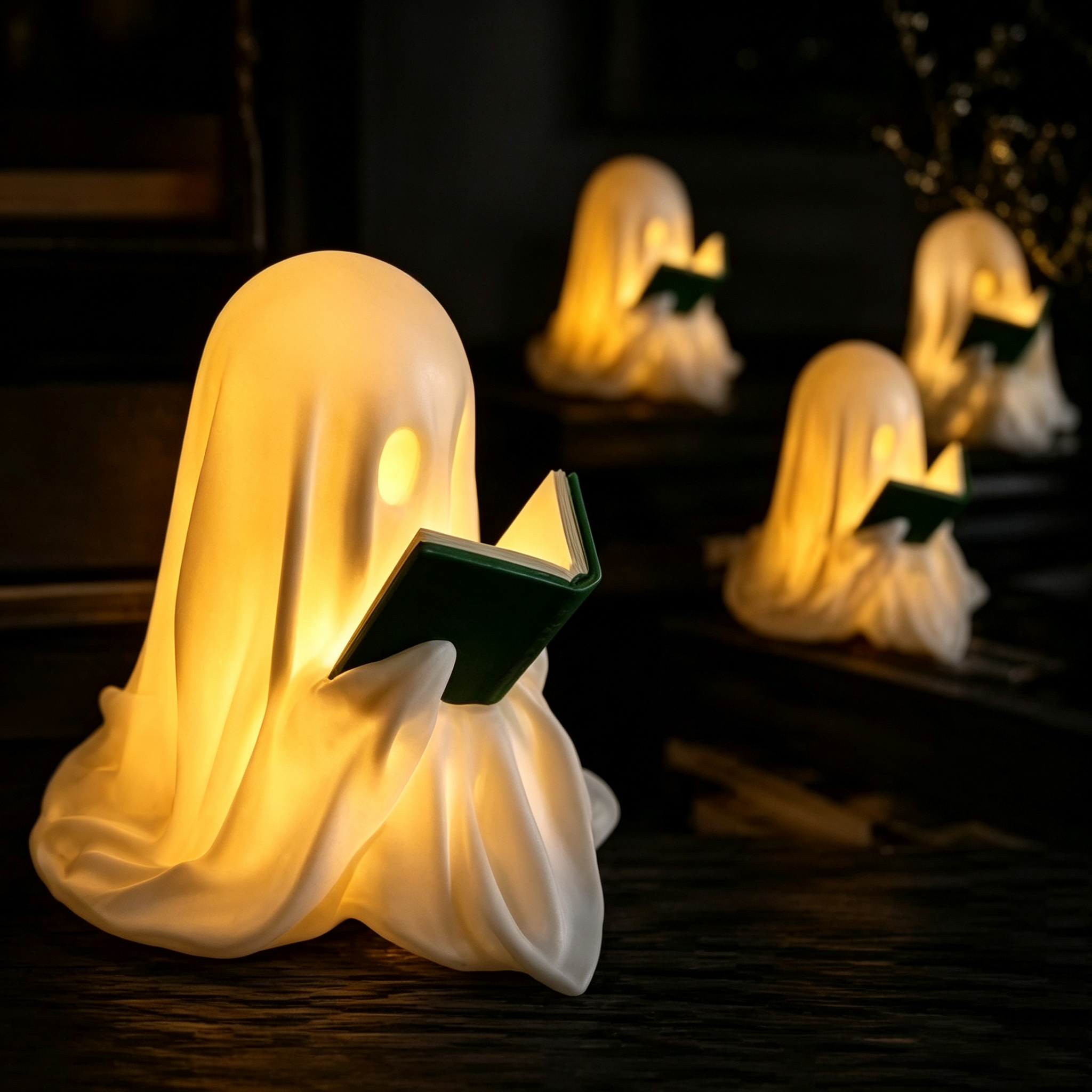 Ghost Reading Book Lantern With LED Tea Light Halloween Decor