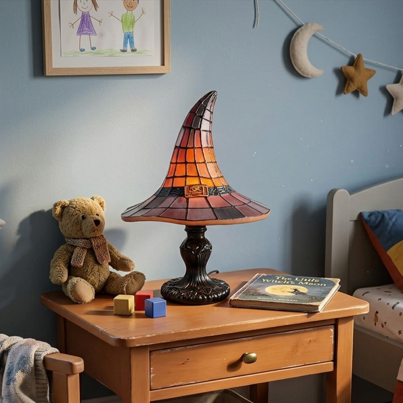 Halloween Witch Hat Themed Night Light Design For Cozy Bedroom Kids Room Bedside Reading Decor
