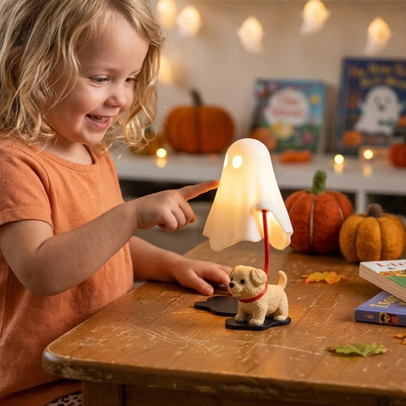 Halloween Ghost Dog Night Light For Kids Bedroom Bedside Table Ambient Lamp Holiday Home Decor