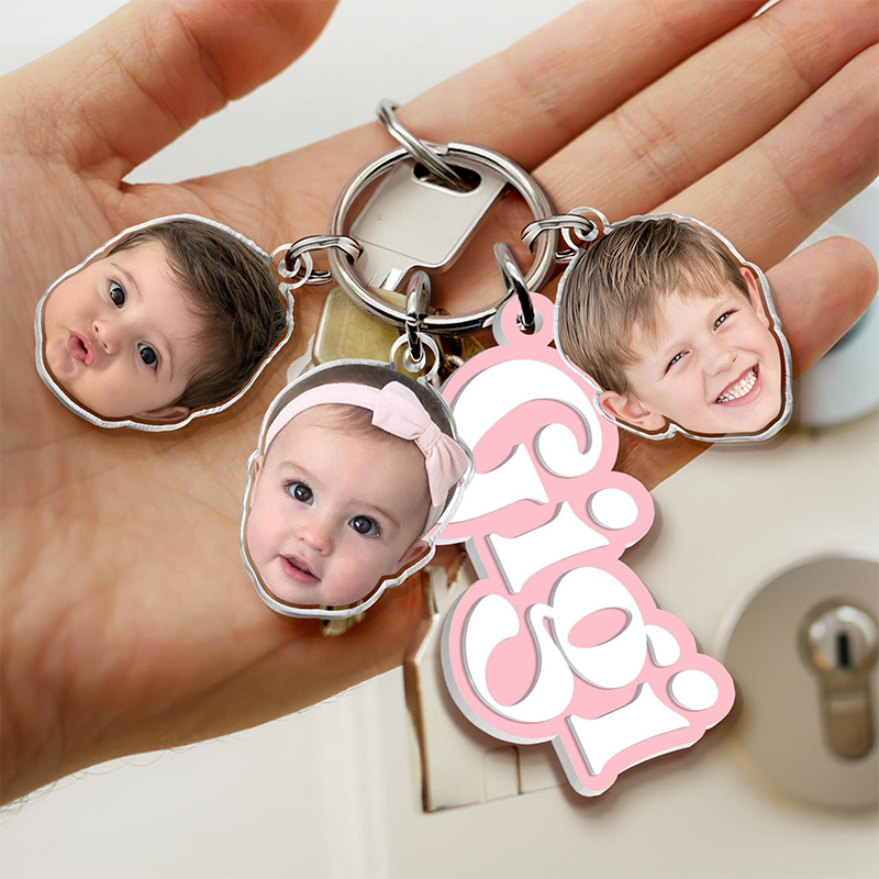 Personalized Kids Photo Charm Keychain Custom Grandma Gift from Grandkids Gifts for Mom Grandma