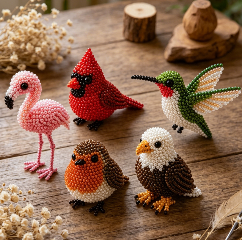 Personalized DIY Bead Bird Handmade Beading Kit Cute Animal Ornament Craft Gift For Adults Bird Lover Home Decor