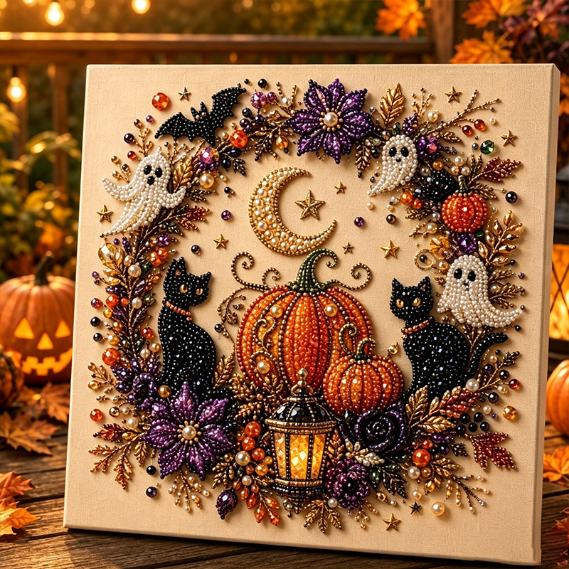 Personalized DIY Bead Halloween Wreath Diamond Painting Wall Art Material Kit Best Friend Gift