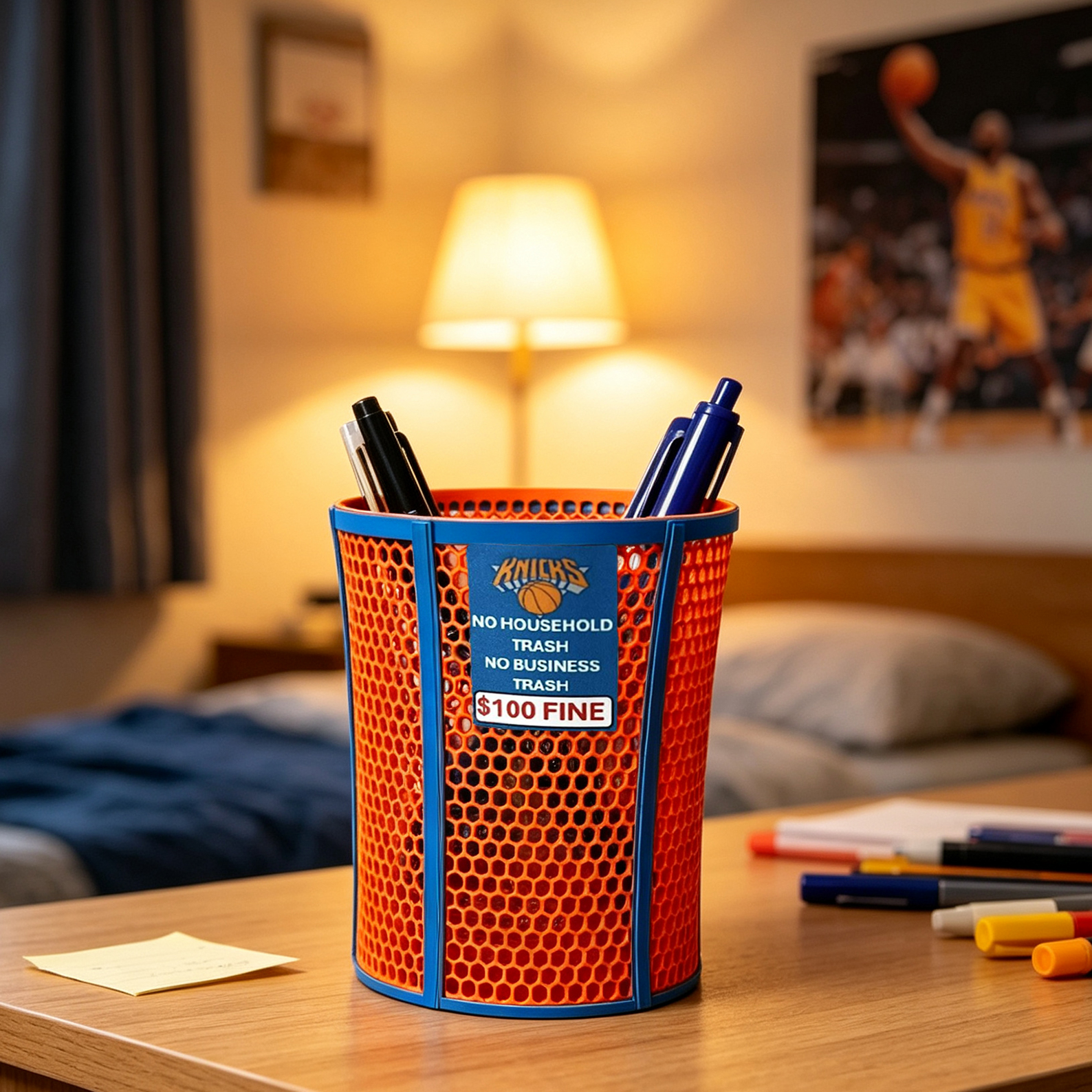 New York Pen Holder Bin Funny Basketball Gifts NY Fan NYC Hexagon Basket Basketball Hoop Basketball Desk Organizer
