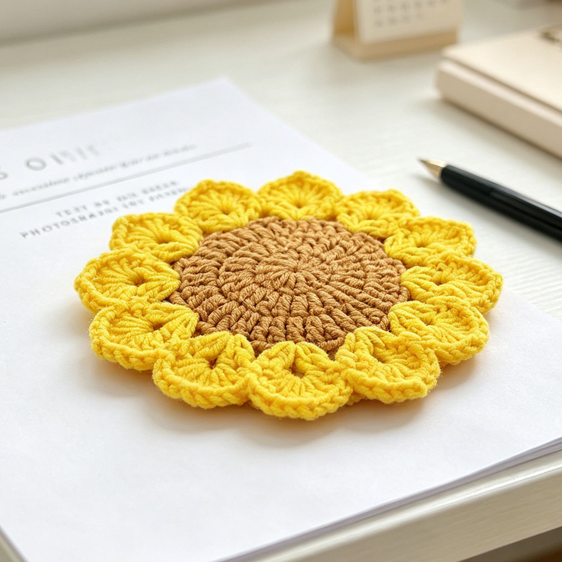 Sunflower Crochet Coasters Handmade Floral Desk Accessories Teacher Gift for Women