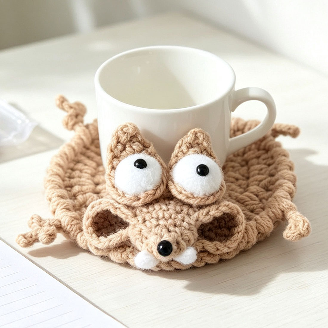 Bouncy Squirrel Coaster Crochet Fun Office Desk Accessory Thank You Gift for Teacher Coworker