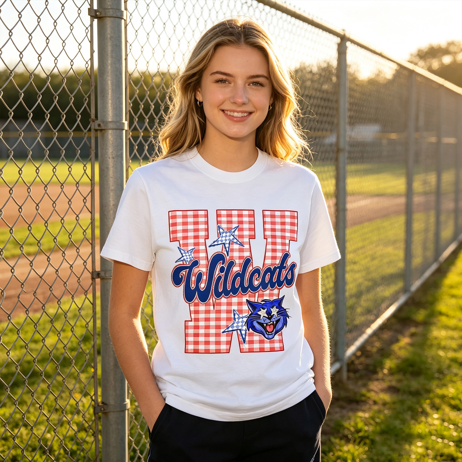 Personalized Gingham School Mascot Game Day Retro Design School Team Varsity Letters Back To School Gift