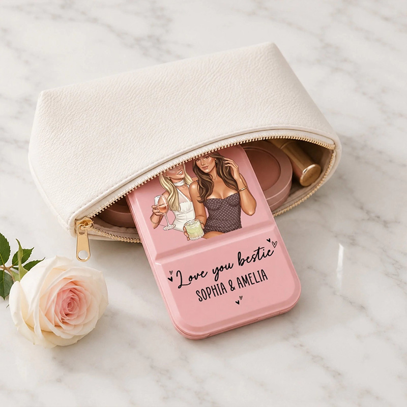 Personalized Love You Bestie Pocket Leather Mirror with Names Best Friend Photo Mirror Custom Unique Bestie Gift Bridesmaid Gift Wedding Bride Gift
