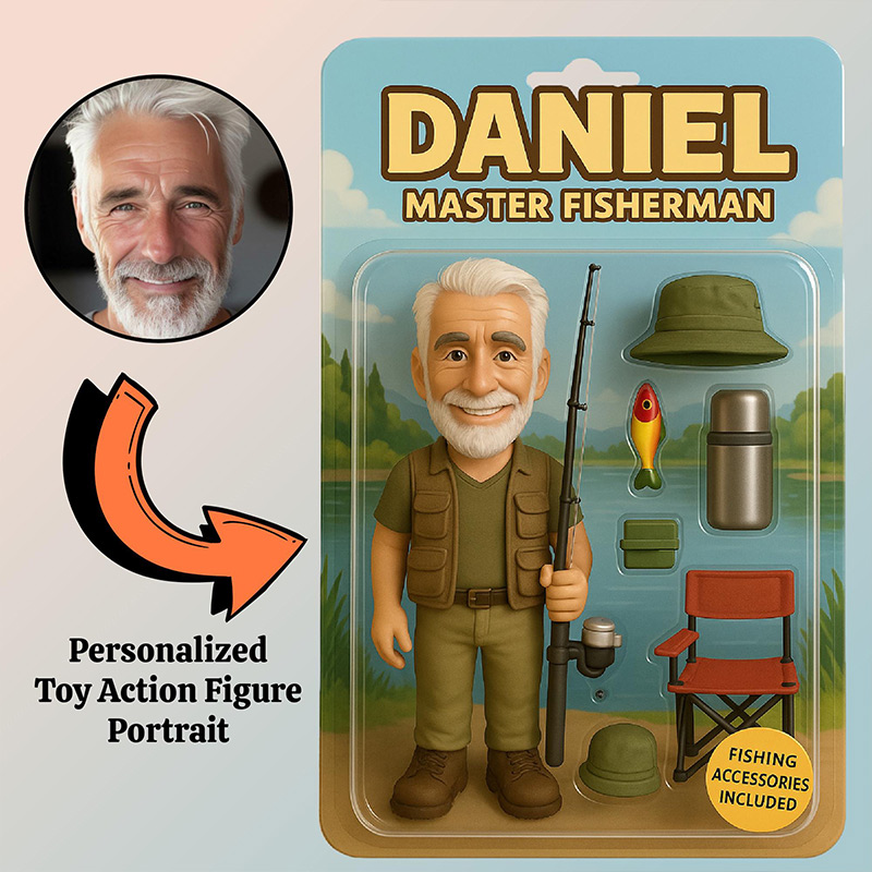 Personalized Funny Dad Action Figure Custom Toy Box Gift Digital Portrait Art Words Best Dad Acrylic Block Birthday Gift for Dad