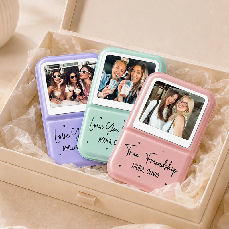 Personalized Bestie Pocket Leather Mirror with Names Best Friend Photo Mirror Custom Unique Bestie Gift Bridesmaid Gift Wedding Bride Gift