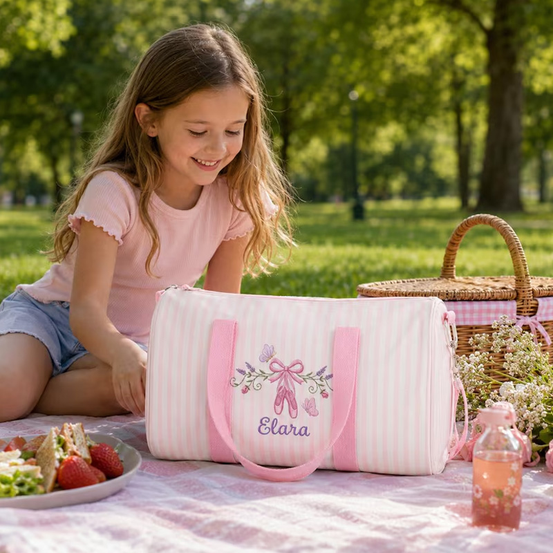 Personalized Ballet Themed Floral Ballerina Design Quilted Kids Travel Tote Shoulder Duffel Dance Gym Bag