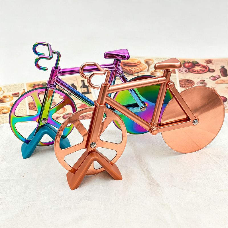 Personalized Bicycle Pizza Cutter Custom Engraved Dual Wheel Rose Gold Holographic Wedding Groomsmen Gift for Him Chef Couple Anniversary Gift