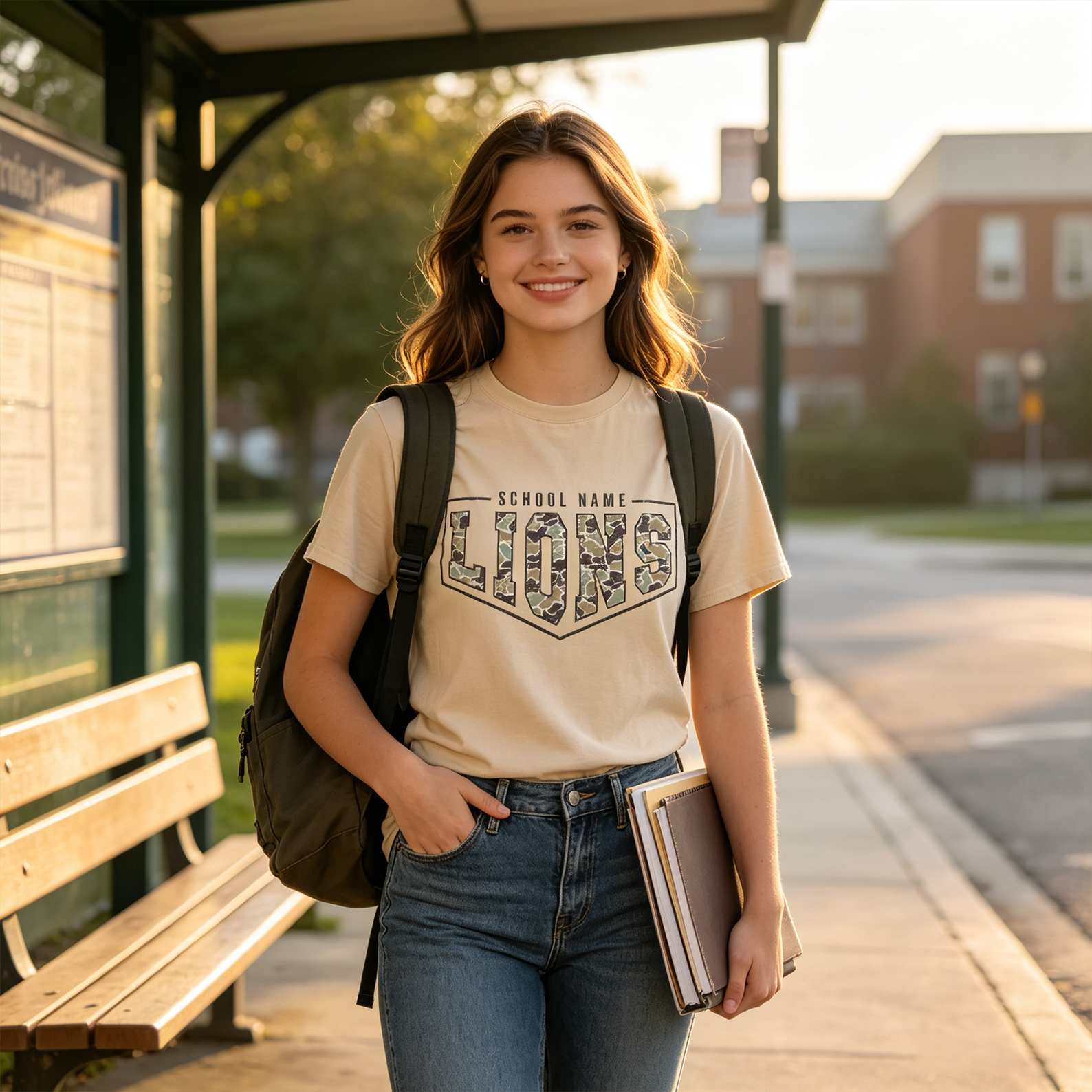 Personalized School Mascot Classic T-Shirt Camouflage Print with Costom Mascot Name and School Name Back to School Gift