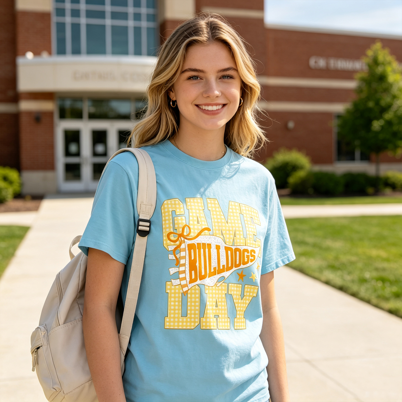 Personalized Mascot Classic T-Shirt Gingham Preppy Game Day Mascot Striped Stars Back to School Gift
