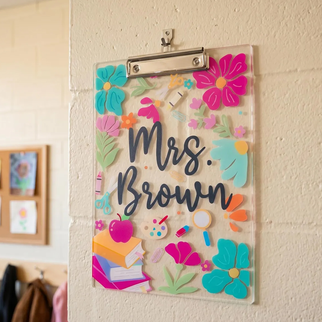 Personalized Florals Teacher Clipboard Custom Name Acrylic Paper Clipboard Back To School Gift