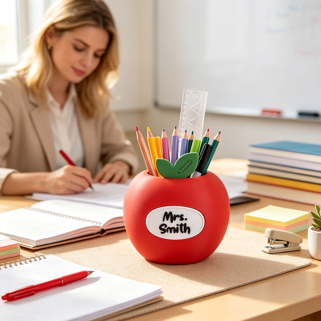 Personalized 3D-Printed Apple Desktop Organizer Custom Text Back to School Teacher's Day Gift for Teacher
