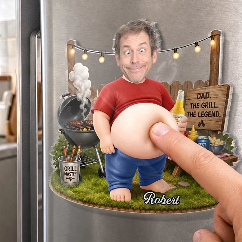 Personalized Photo Dad Bod Belly Squishy Acrylic Fridge Magnet Funny Gift for Dad Grandpa I Make Dad Jokes Professionally