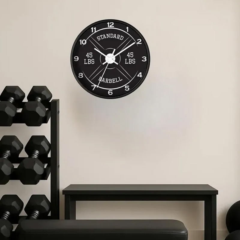 Personalized Gym Wall Clock 45lb Barbell Gym Clock Silent Analog Wall Decor Workout Clock Wall Clock for Gym Lover
