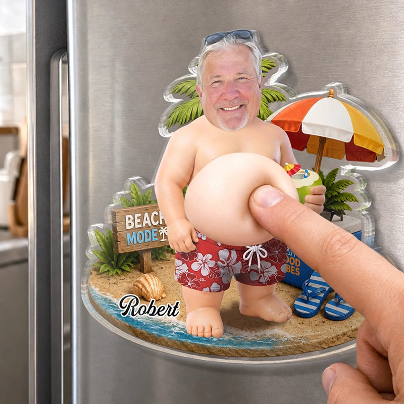 Personalized Photo Dad Bod Belly Squishy Acrylic Fridge Magnet Custom Summer Vacation And Travel Gifts For Dad Grandpa Too Hot To Mow Today