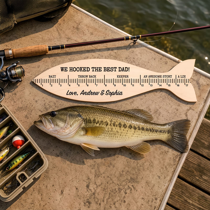 Personalized Fish Ruler for Dad with Kids Name Engraved Custom Fishing Gift for Dad Funny Fish Ruler for Dad Gift for Grandpa Fishing Buddy Gift