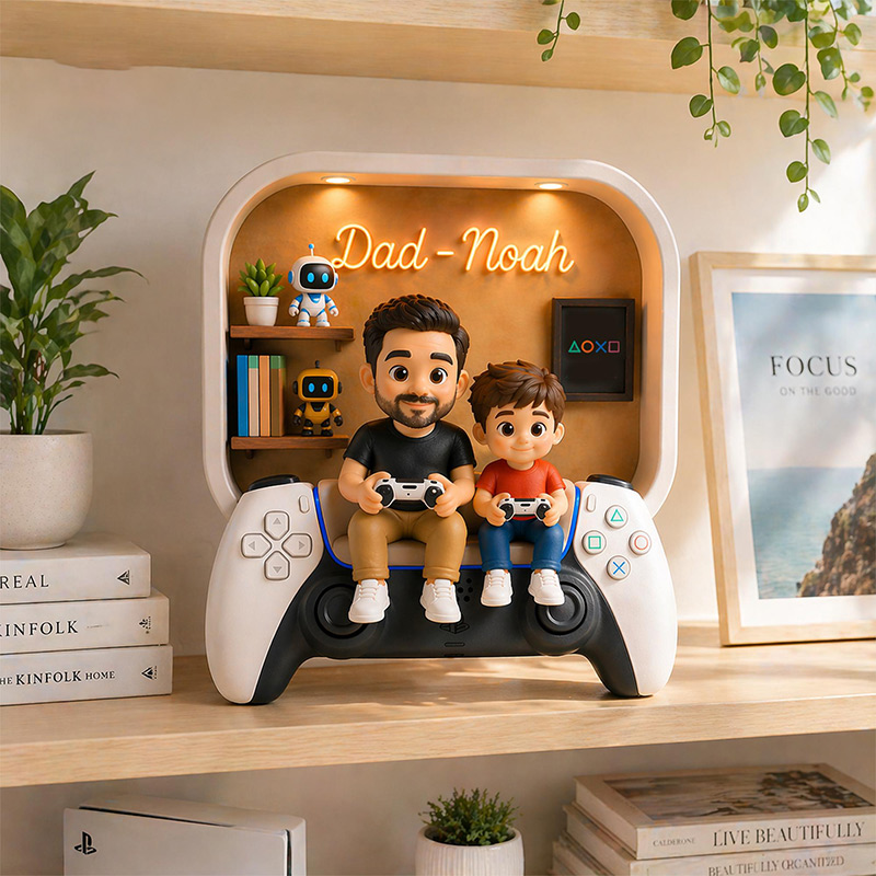 Personalized Dad And Son Gaming 2D Flat Acrylic Block Custom Gamer Block Dad Birthday Gift Daddy Gaming Sign Game Lover Room Decor