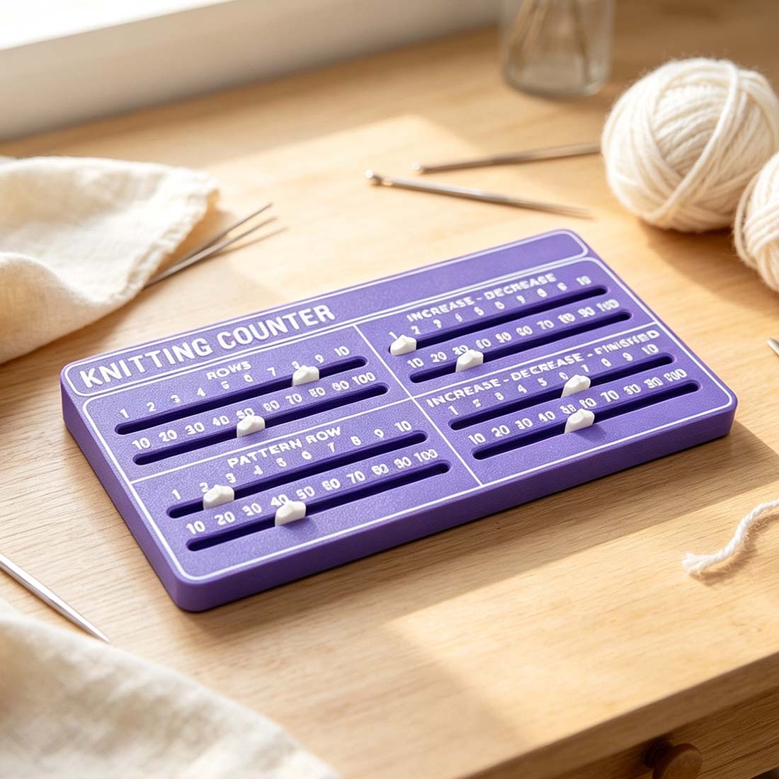 Travel Knitting Counter 3D Printed Row Tracker with Sliders for Crochet Weaving and Knitting