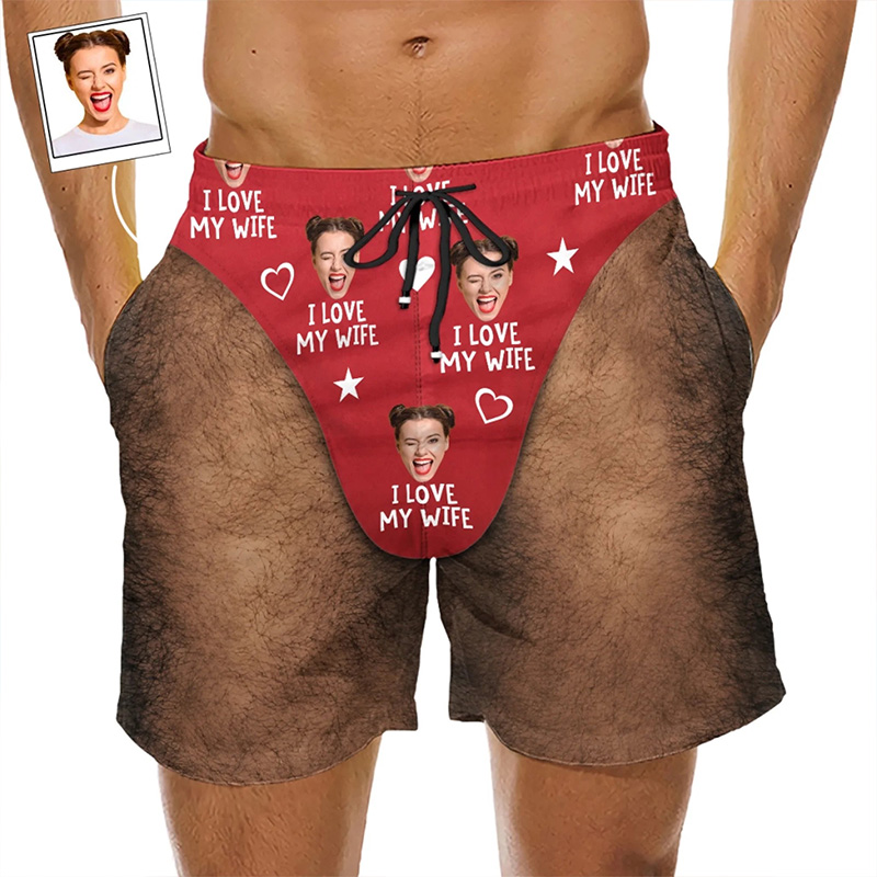 Personalized Funny Love My Wife Beach Shorts