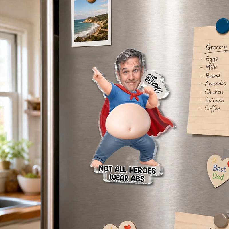 Personalized Photo Dad Bod Belly Squishy Acrylic Fridge Magnet Custom Funny Gifts For Dad Grandpa Official Belly Appreciation Club