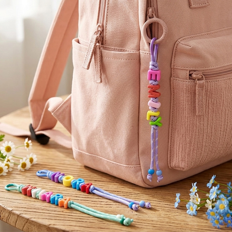 Personalized Colorful Name Letter Keychain With Tassel Cord Custom Bag Charm Gift For Kids And Teens