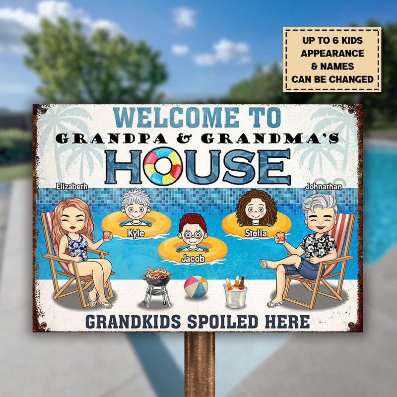 Personalized Welcome to Grandma Grandpa House Metal Sign Custom Sign with Kids Gift For Nana Papa