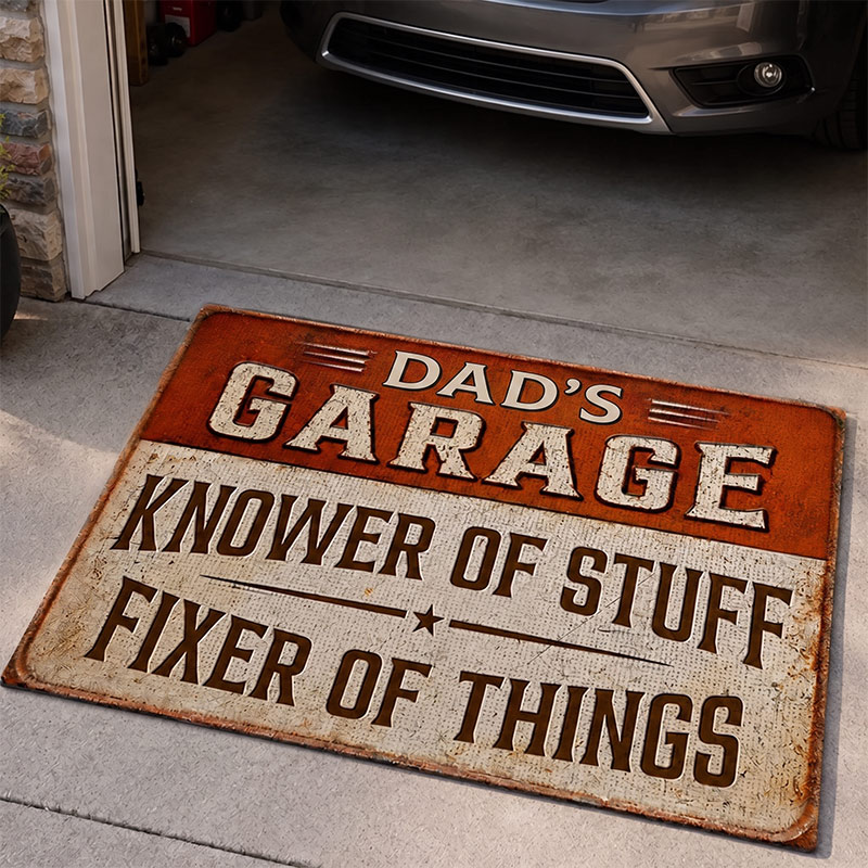Personalized Dad's Garage Knower of Stuff Fixer of Things Doormat Custom Home Decor Decorative Mat Birthday Gift for Dad Grandpa