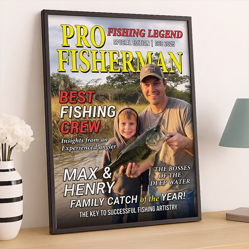 Personalized Photo Magazine Vertical Poster for Dad Grandpa Custom Canvas Photo Poster Birthday Fishing Gifts For Fisherman