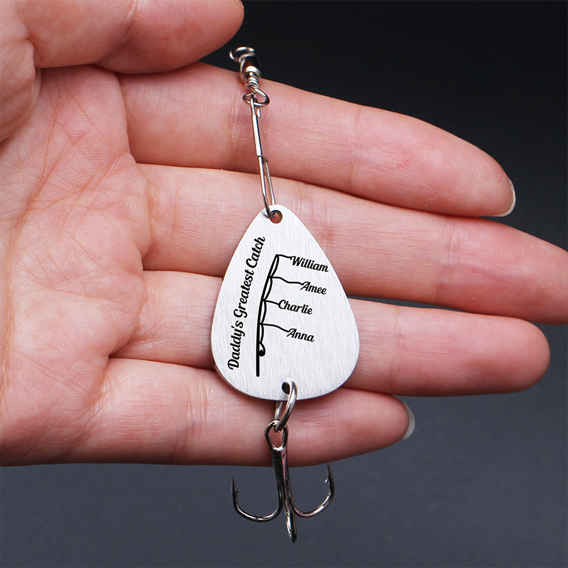 Personalized Fishing Lure Keychain Hooked On Daddy Greatest Catch Fishing Dad Gift for Him