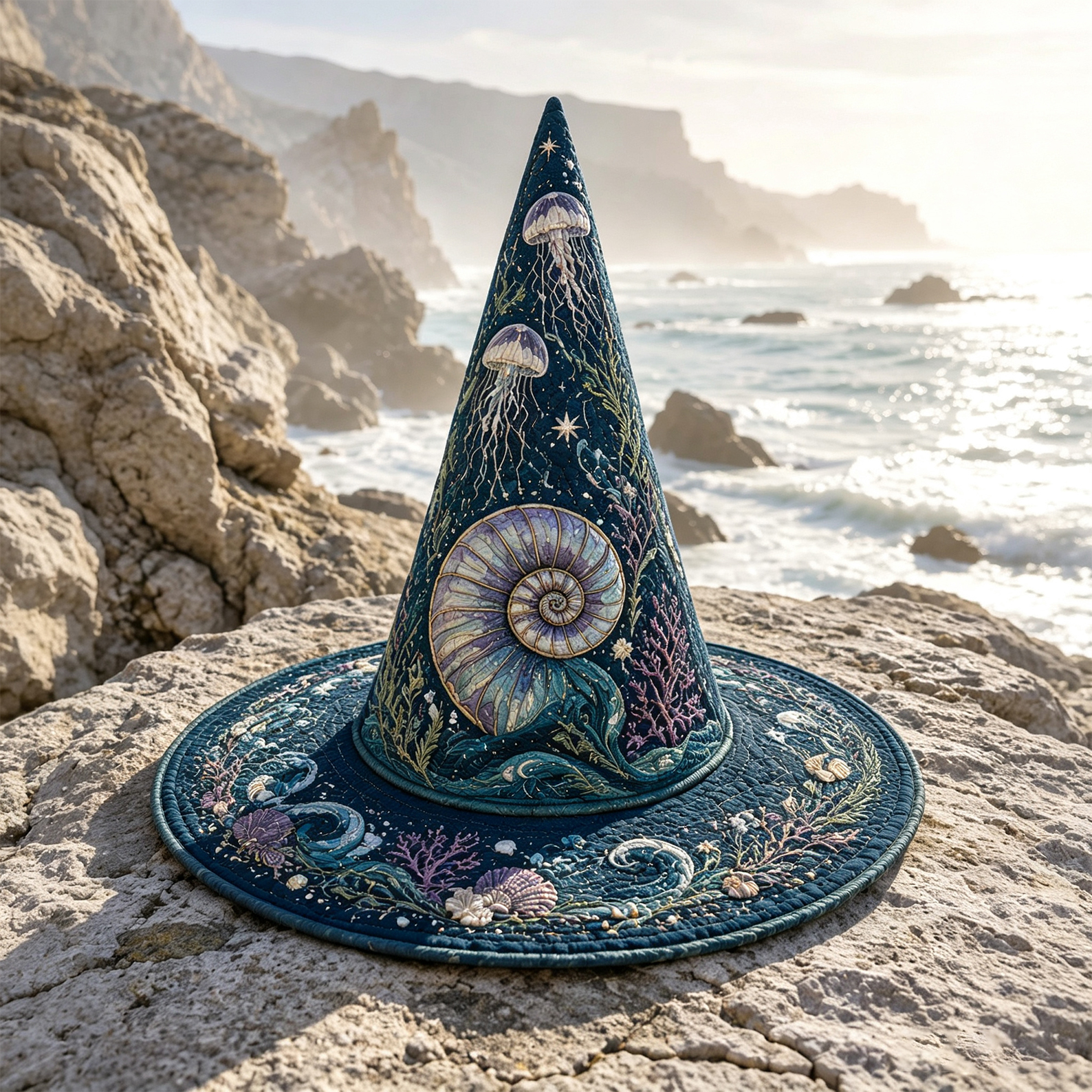 Deep Sea Mermaid Coastal Gothic Handcrafted Quilted Witch Hat
