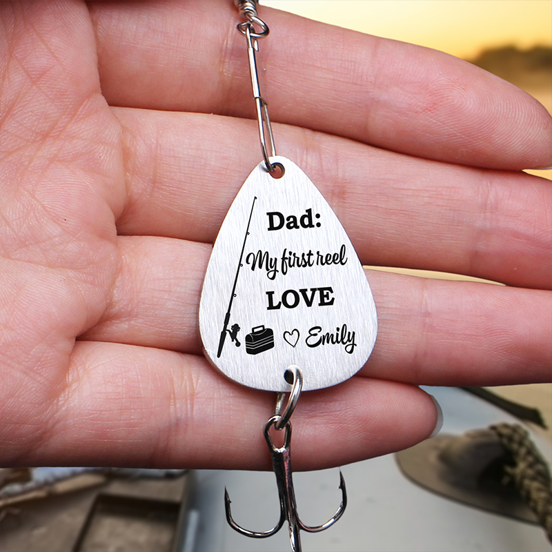 Personalized Fishing Lure Keychain Dad My First Reel Love Custom Fishing Hook Birthday Gift for Dad Fishing Lover Gift