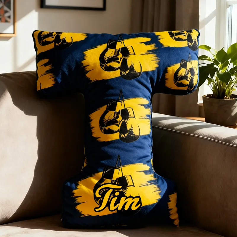 Personalized Letter Pillow Graphic 3D Print Multicolour Boxing Gloves Funny Letter Pillow Custom Name Pillow Comfortable Christmas Decor for Gym Lovers