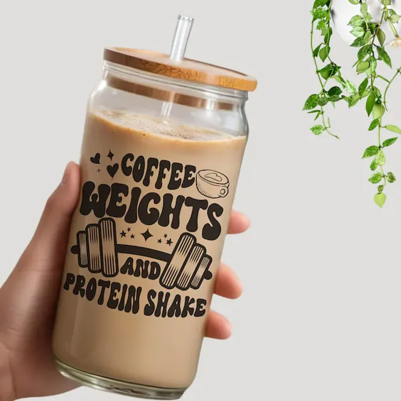 Personalized Gym Water Glasses Gym Lover Cup Beer Can Glass with lid straw Workout Iced Coffee Gift for Gym Girl