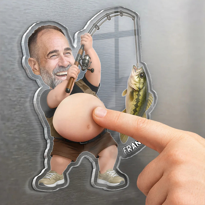 Personalized Photo Reel Cool Dad Bod Custom Squishy Acrylic Fridge Magnet Dad Birthday Gift Fishing Lover Gift