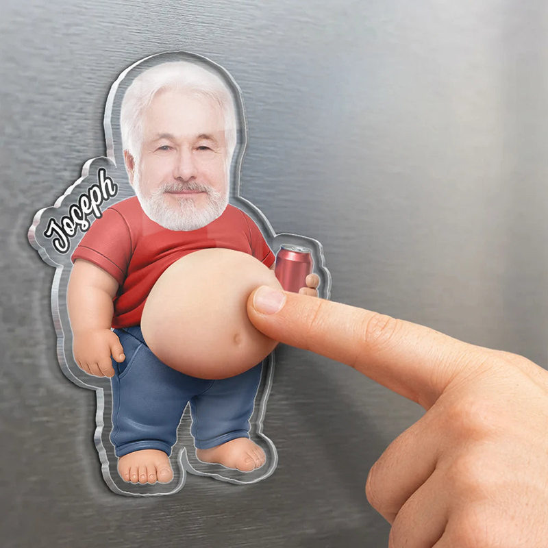 Personalized Photo Poke Dad Bod Belly Custom Squishy Acrylic Fridge Magnet Birthday Gift Fishing Lover Gift