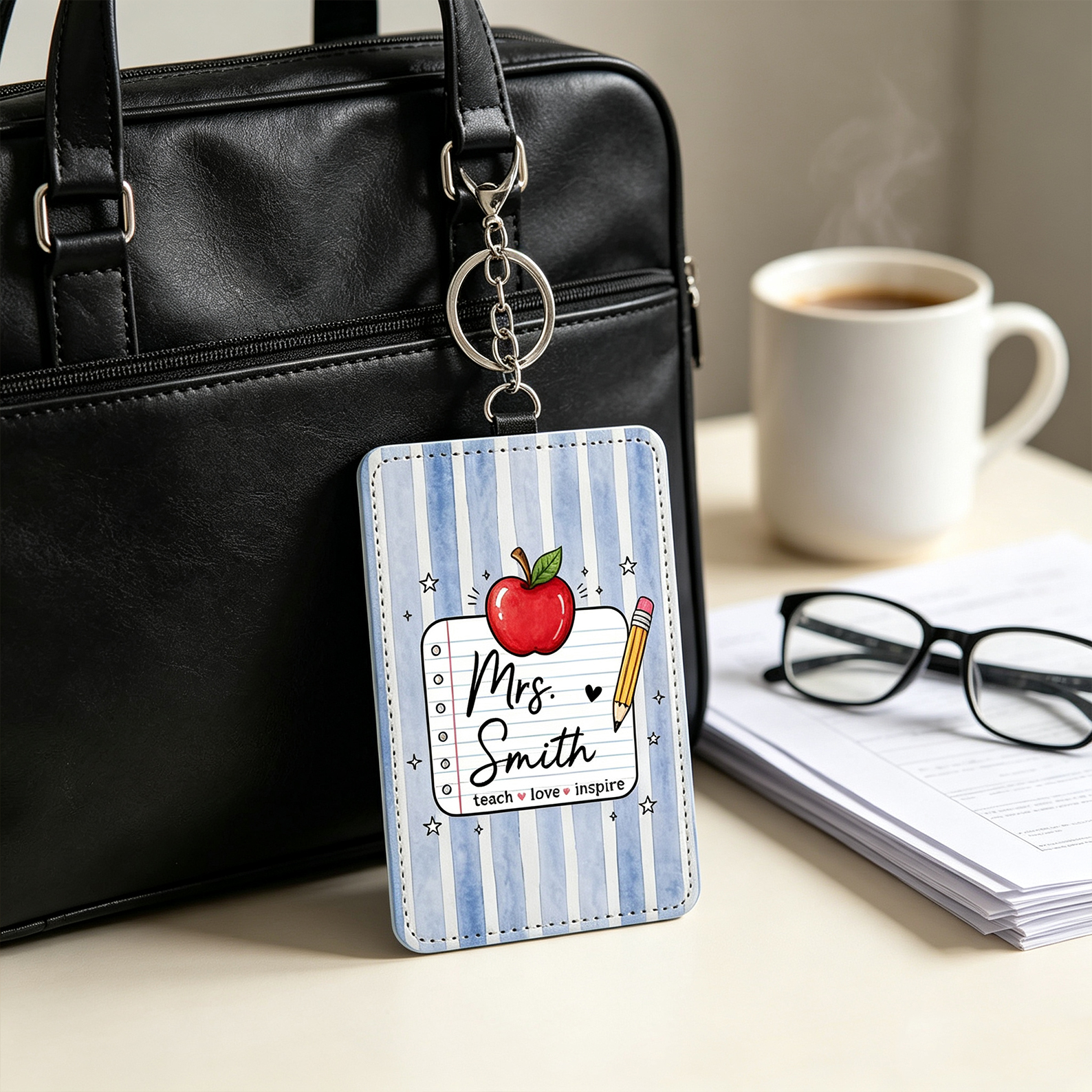 Personalized Teach Love Inspire Apple Pencil Card Holder with Name Daily Use Back to School Teacher's Day Gift for Teacher