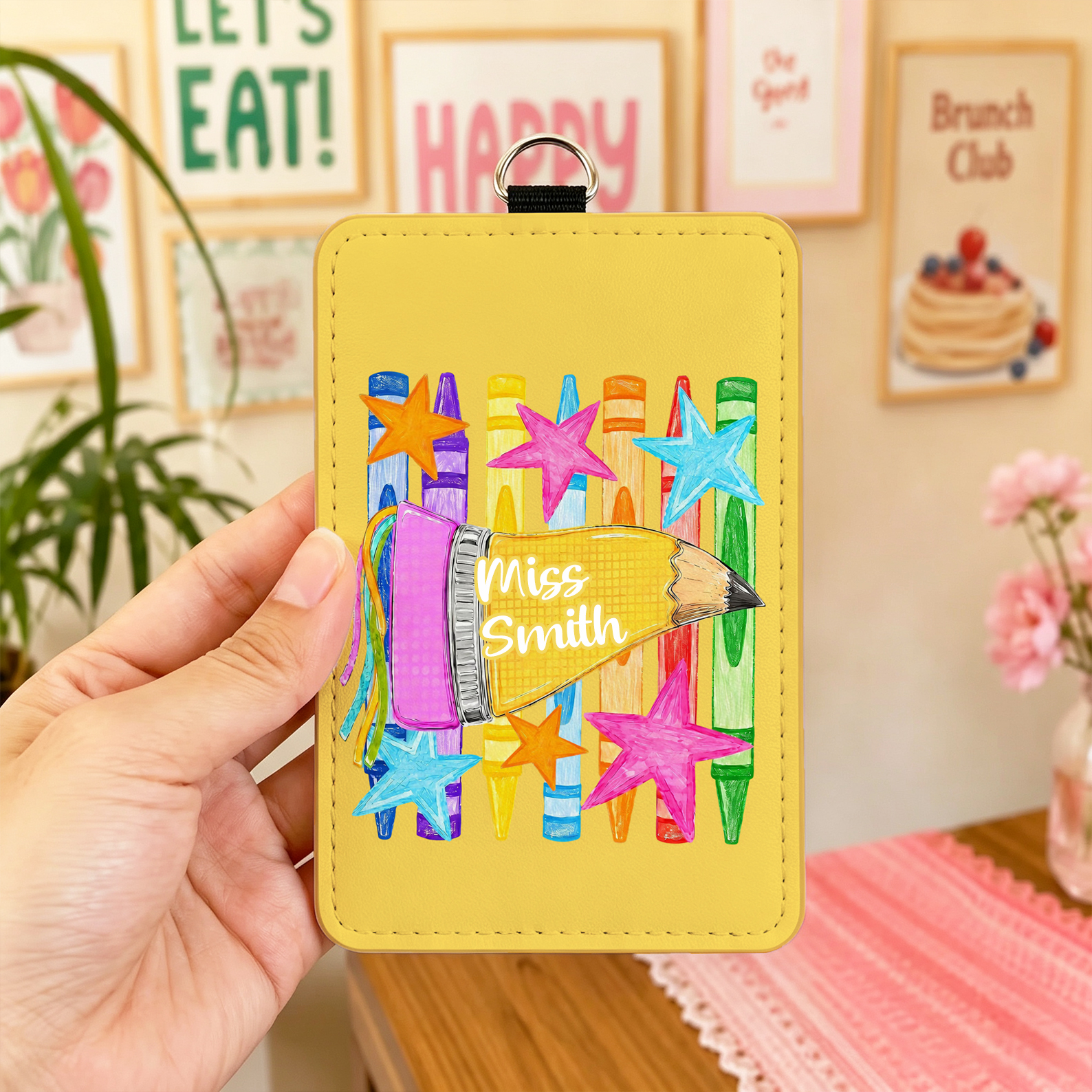 Personalized Multicolor Crayon Stars Card Holder with Title & Surname Teacher's Day Appreciation Birthday Gift for Teachers